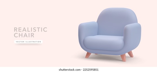 3d realistic soft chair with shadow isolated on pink background. Vector illustration
