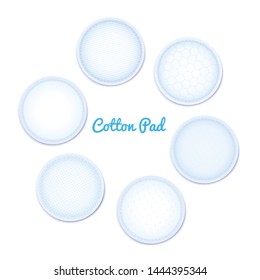 3d realistic soft hypoallergenic cotton pad for female hygiene. Round discs for facial cleansing, makeup removal, medical and cosmetic procedures. Isolated vector illustration on white background.