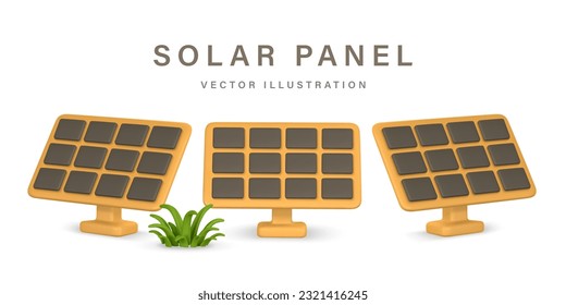 3d realistic solar power station panel. Green and alternative eco energy concept. Vector illustration.