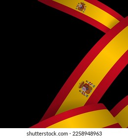 3d Realistisches Spanisches Flag Ribbons Poster-Template auf schwarzem Hintergrund für Kopienraum oder Bilder. Spanische Flag-Flachbild-Vorlage. Vektorgrafik. EPS10