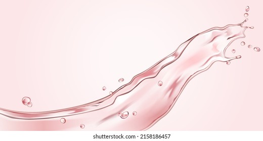 3D realistic splashing liquid isolated on pink background