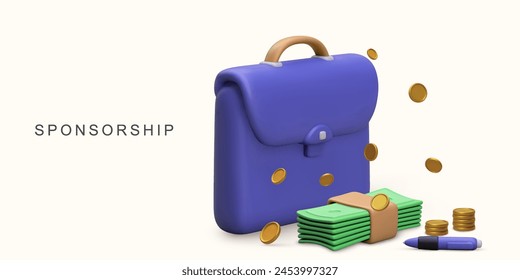 3d realistic Sponsorship programs concept on white background. Vector illustration.