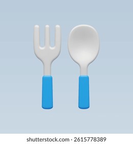 3d Realistic Spoon Fork Icon vector illustration