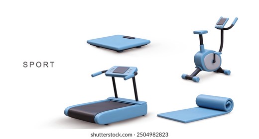 Conjunto de deporte realista 3D. Ilustración vectorial.