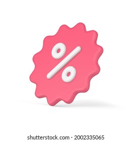 3d realistic sticker with percent. Starburst price tag clearance sale with pink discounts. Profitable advertising for promotion sales. Marketing special bonuses. Vector icon isolated template