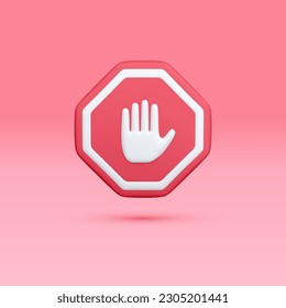 3d realistic stop sign isolated light background. Hand stop symbol. Traffic stop. Symbol of restricted and dangerous. Vector illustration