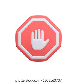3d realistic stop sign isolated white background. Hand stop symbol. Traffic stop. Symbol of restricted and dangerous. Vector illustration
