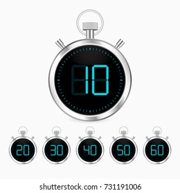 3d realistic stopwatch vector clock chrome timer