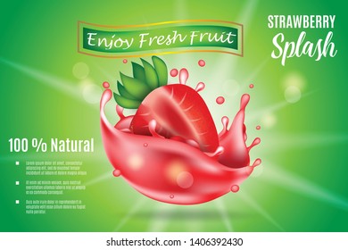 3d realistic strawberry slice illustration with juicy splash for ads, label, and package design