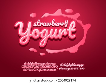 3d Realistic Strawberry Yogurt With Milk Splash Label Text Effect