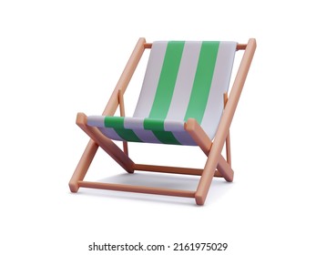 3d realistic striped beach chair with shadow isolated on white background. Vector illustration