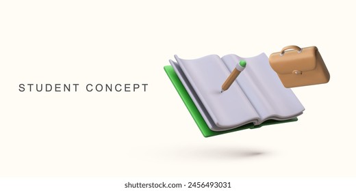 3d realistic Study time concept on white background. Vector illustration.