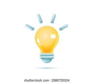 3d realistic style light bulb with lightning icon. Idea, solution, business, strategy concept. Vector illustration