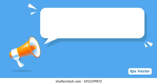 3d realistic style megaphone with blank bubble chat vector Illustration on blue banner background, concept of join us, job vacancy and announcement in modern flat cartoon style design 