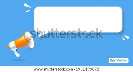 3d realistic style megaphone with blank bubble chat vector Illustration on blue banner background, concept of join us, job vacancy and announcement in modern flat cartoon style design 