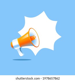 3d realistic style megaphone vector Illustration on blue banner background, concept of join us, job vacancy and announcement in modern flat cartoon style design , megaphone, bullhorn icon or symbol.