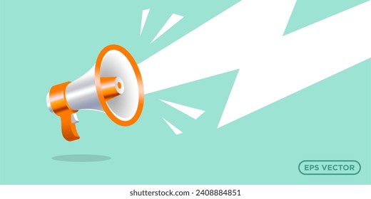 3d realistic style megaphone vector Illustration on banner background color, concept of join us, job vacancy and announcement in modern flat cartoon style design