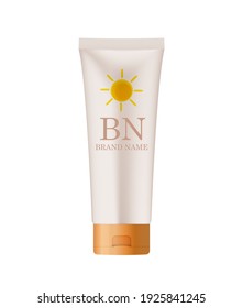 3D Realistic sum protection cosmetics cream bottle Fashion Cosmetics Product  for Ads, flyer, banner or Magazine Background. Vector Iillustration EPS10