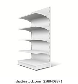 3D realistic supermarket shelf mockup shown from above, ideal for retail product visualization.