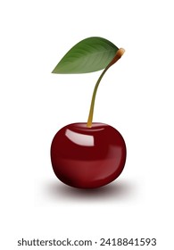 3D Realistic Sweet Cherry Isolated On White. EPS10 Vector