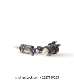 3d Realistic tattoo machine with black and golds elements. Vector illustration.