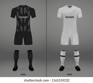 3D realistic template soccer jersey Eintracht Frankfurt. t-shirt with pants and socks on shop backdrop. Mockup of football team uniform
