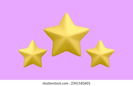 3d realistic three golden stars icons isolated on light background. Customer rating feedback concept for rating product, internet website or mobile application. Vector illustration