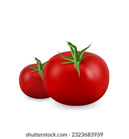 3D realistic tomato vector illustration. Ripe tomato. Perfect for agriculture, cooking, and healthy food concepts, for vegan and vegetarian recipes. Isolated white background