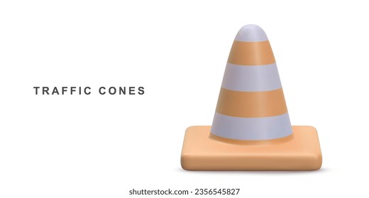 3d realistic traffic cone. Vector illustration.