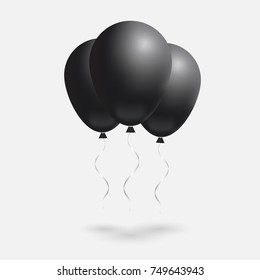 3d Realistic transparent helium black Balloons set. Holiday illustration. Isolated on white background. Vector Illustration Eps10