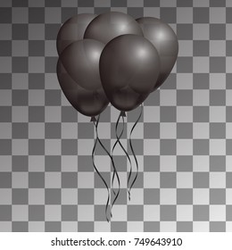 3d Realistic transparent helium bunch of black Balloons. Isolated Vector Illustration Eps10