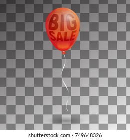 3d Realistic transparent helium red Balloon with black sale text. Isolated Vector Illustration Eps10