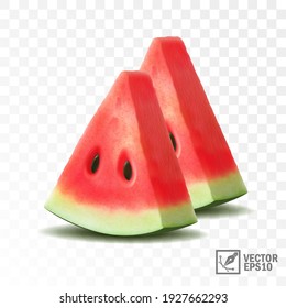 3d realistic transparent isolated vector, slices of juicy watermelon