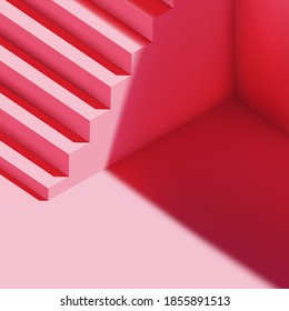 3d realistic trendy pink pastel minimalist stairs architecture vector background