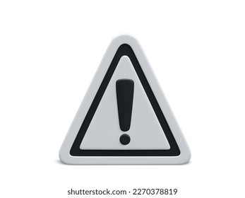 3d realistic triangle warning sign with exclamation mark isolated on white background. Vector illustration