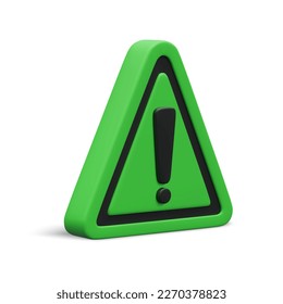 3d realistic triangle warning sign with exclamation mark isolated on white background. Vector illustration