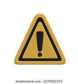 3d realistic triangle warning sign with exclamation mark isolated on white background. Vector illustration