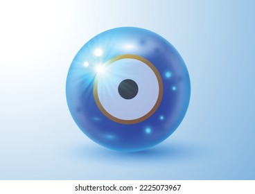 3d realistic Turkish evil eye. Symbol of protection in Greece, Cyprus. Amulet from evil eye. Realistic vector blue Turkish fatima's eye. Magic item, attribute illustration. Nazar
