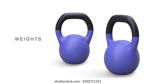 3d realistic two blue Kettlebells on white background. Vector illustration.