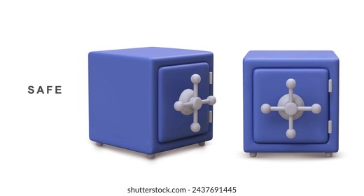 3d realistic two blue safes isolated on white background. Vector illustration.