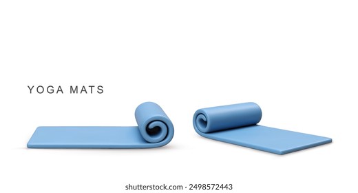 3d realistic two blue Yoga Mats on white background. Vector illustration.