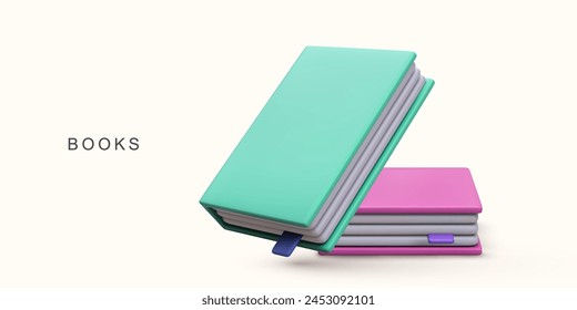 3d realistic two books on white background. Vector illustration.