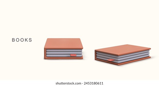 3d realistic two closed books on white background. Vector illustration.