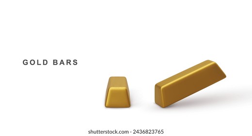 3D Realistic two gold bars isolated on white background. Vector illustration.