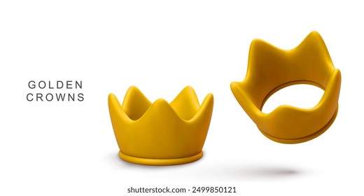 3d realistic two golden crowns. Vector illustration.