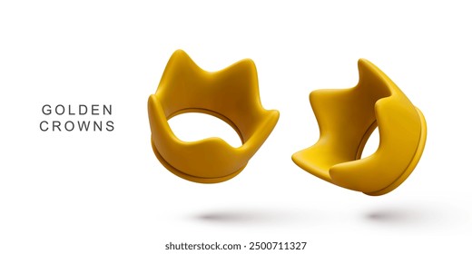 3d realistic two golden crowns on white background. Vector illustration.