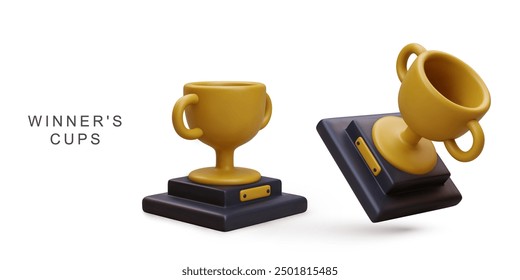 3d realistische zwei goldene Tassen. Vektorgrafik.