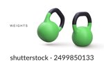 3d realistic two green Kettlebell on white background. Vector illustration.