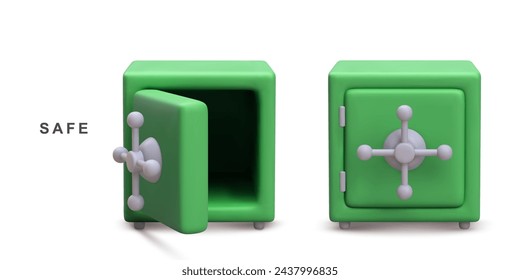 3d realistic two green safes isolated on white background. Vector illustration.