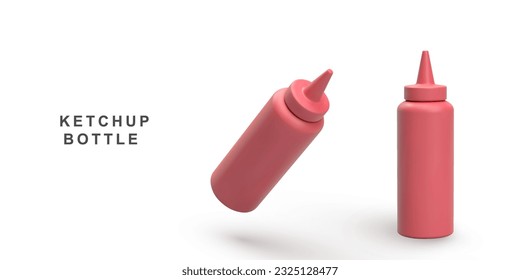 3d realistic two ketchup bottle on white background. Vector illustration.